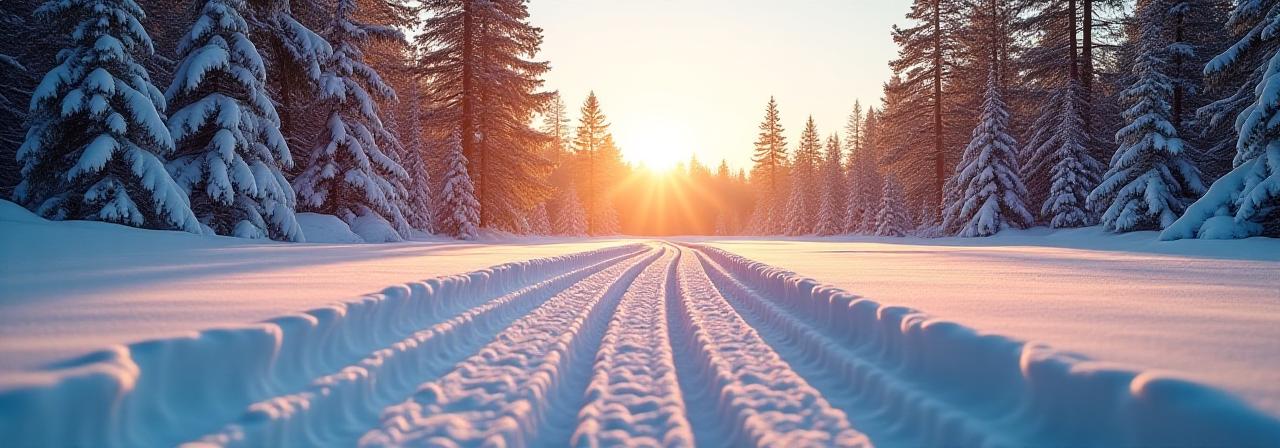Svensk vinterlandskap med skidspår